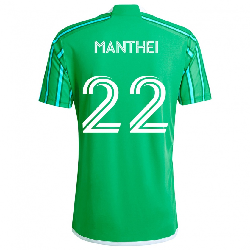 Kandiny Niño Camiseta Leahi Manthei #22 Verde Blanco 1ª Equipación 2024/25 La Camisa