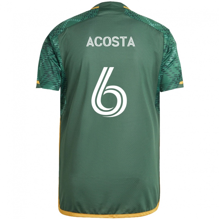 Kandiny Niño Camiseta Bryan Acosta #6 Verde Naranja 1ª Equipación 2024/25 La Camisa México