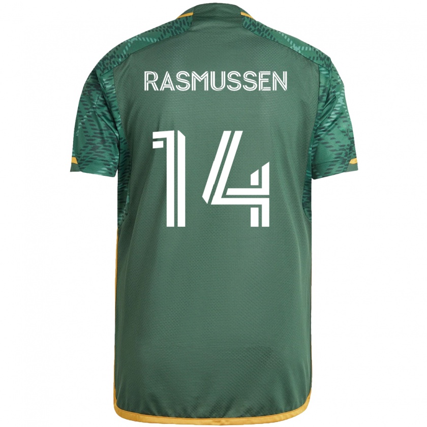 Kandiny Niño Camiseta Justin Rasmussen #14 Verde Naranja 1ª Equipación 2024/25 La Camisa México