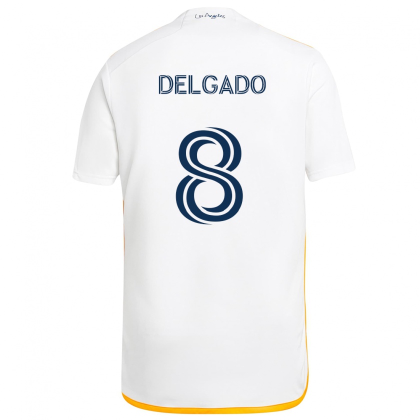 Kandiny Niño Camiseta Mark Delgado #8 Blanco Amarillo 1ª Equipación 2024/25 La Camisa