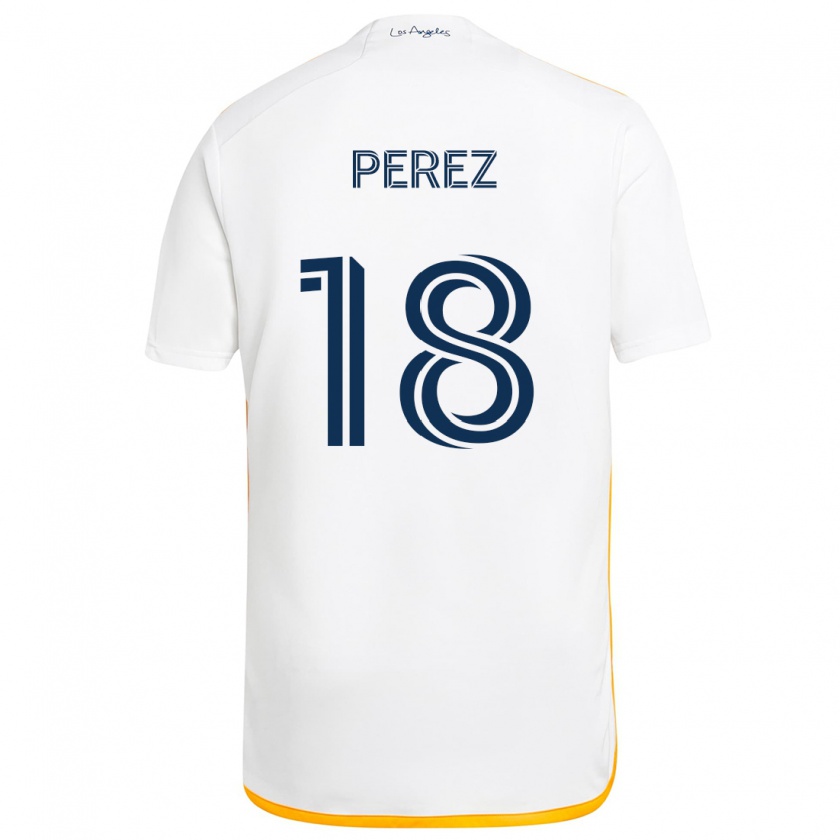 Kandiny Niño Camiseta Jonathan Pérez #18 Blanco Amarillo 1ª Equipación 2024/25 La Camisa México