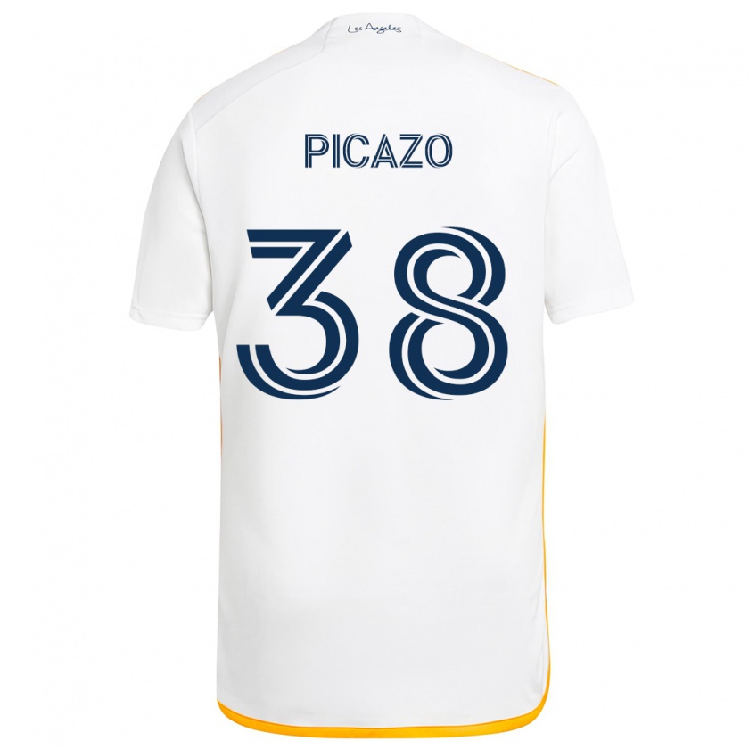 Kandiny Niño Camiseta Axel Picazo #38 Blanco Amarillo 1ª Equipación 2024/25 La Camisa