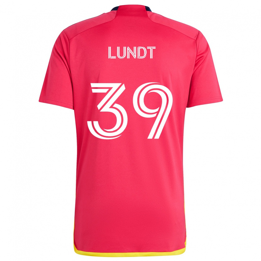 Kandiny Niño Camiseta Ben Lundt #39 Rojo Azul 1ª Equipación 2024/25 La Camisa