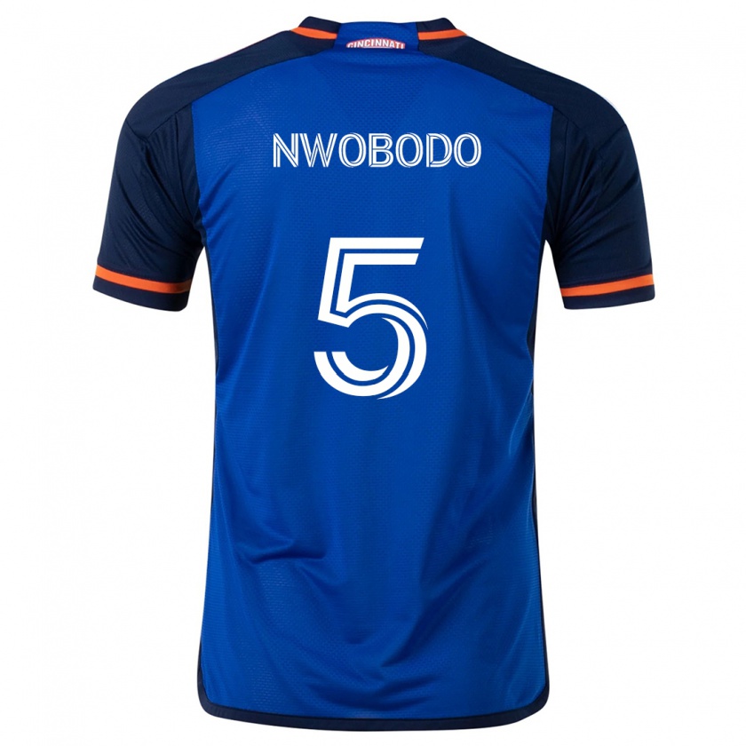 Kandiny Niño Camiseta Obinna Nwobodo #5 Azul Blanco 1ª Equipación 2024/25 La Camisa