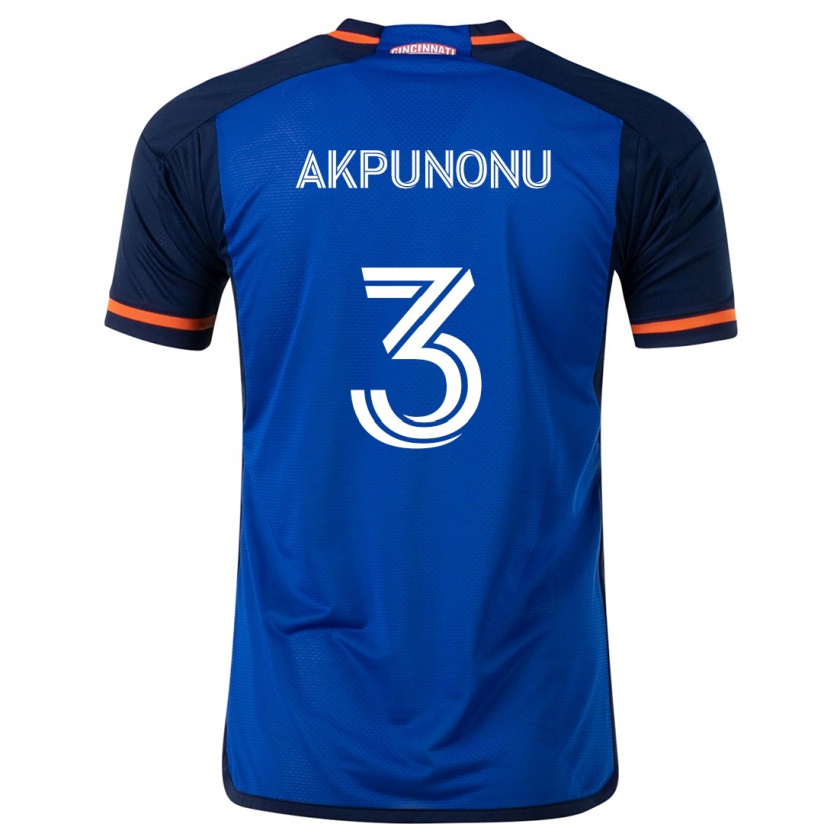 Kandiny Niño Camiseta Joey Akpunonu #3 Azul Blanco 1ª Equipación 2024/25 La Camisa