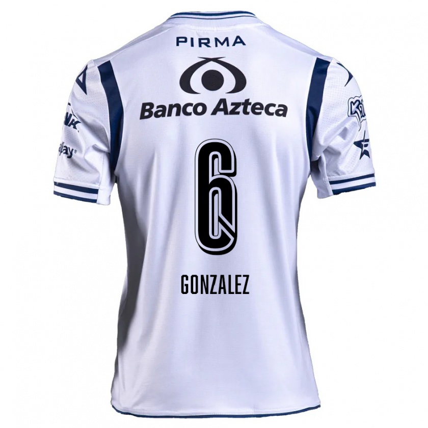 Kandiny Niño Camiseta Pablo González #6 Blanco Azul Marino 1ª Equipación 2024/25 La Camisa