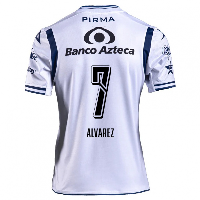 Kandiny Niño Camiseta Daniel Álvarez #7 Blanco Azul Marino 1ª Equipación 2024/25 La Camisa