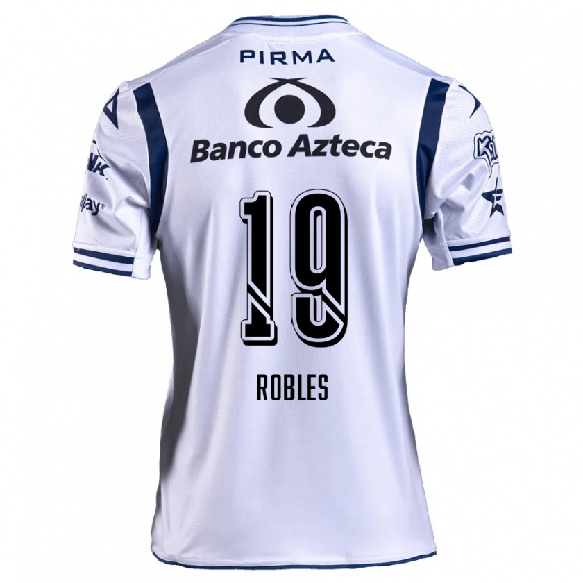 Kandiny Niño Camiseta Ángel Robles #19 Blanco Azul Marino 1ª Equipación 2024/25 La Camisa