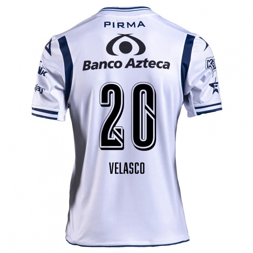 Kandiny Niño Camiseta Kevin Velasco #20 Blanco Azul Marino 1ª Equipación 2024/25 La Camisa