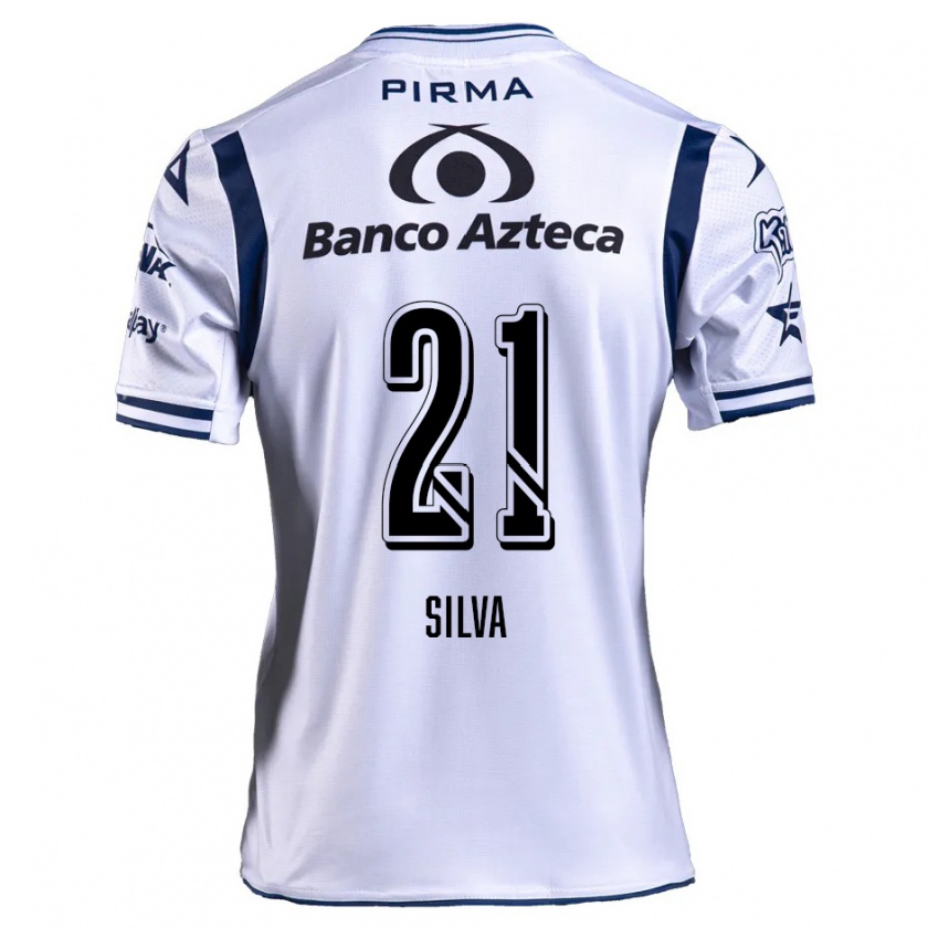 Kandiny Niño Camiseta Gastón Silva #21 Blanco Azul Marino 1ª Equipación 2024/25 La Camisa