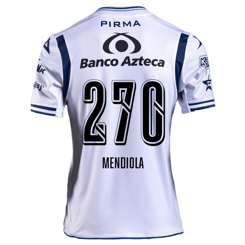 Kandiny Niño Camiseta Carlos Mendiola #270 Blanco Azul Marino 1ª Equipación 2024/25 La Camisa