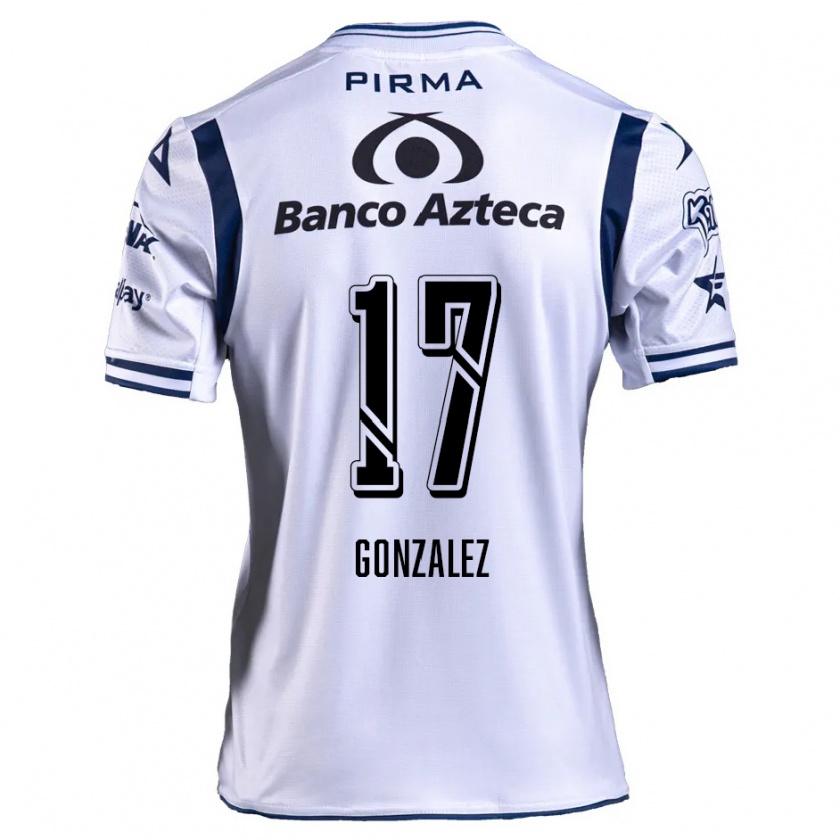 Kandiny Niño Camiseta Andrea González #17 Blanco Azul Marino 1ª Equipación 2024/25 La Camisa