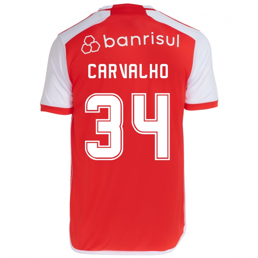 Kandiny Niño Camiseta Gabriel Carvalho #34 Rojo Blanco 1ª Equipación 2024/25 La Camisa