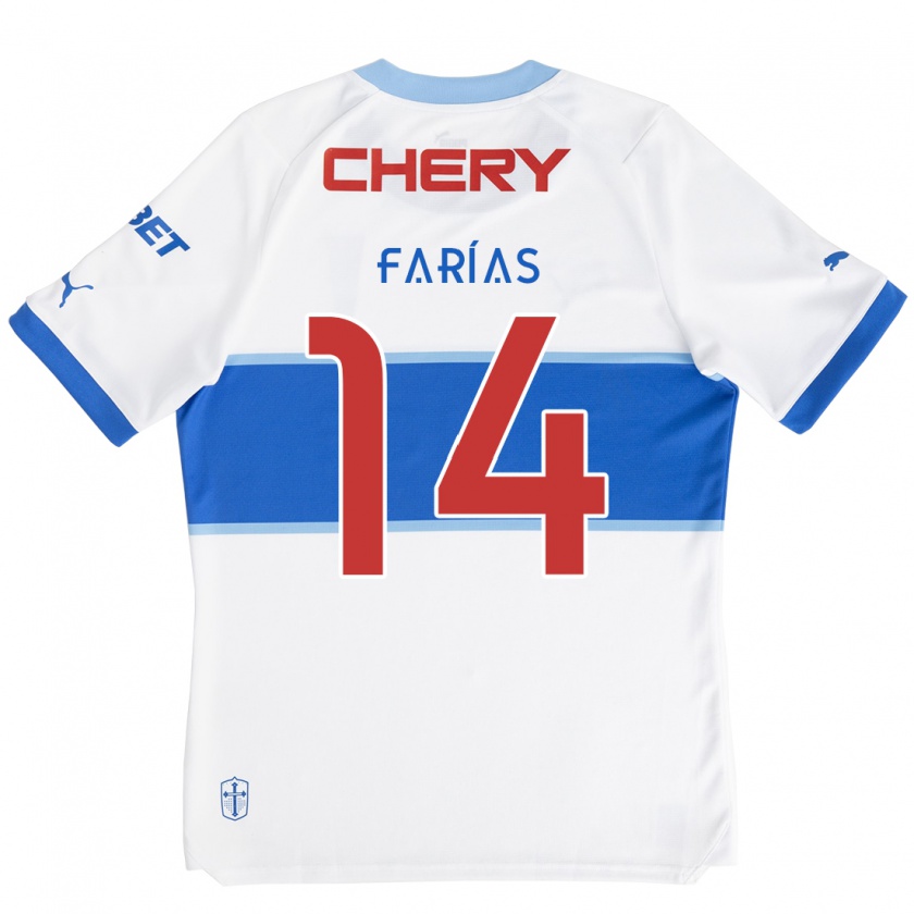 Kandiny Bambino Maglia Agustín Farías #14 Bianco Blu Kit Gara Home 2024/25 Maglietta