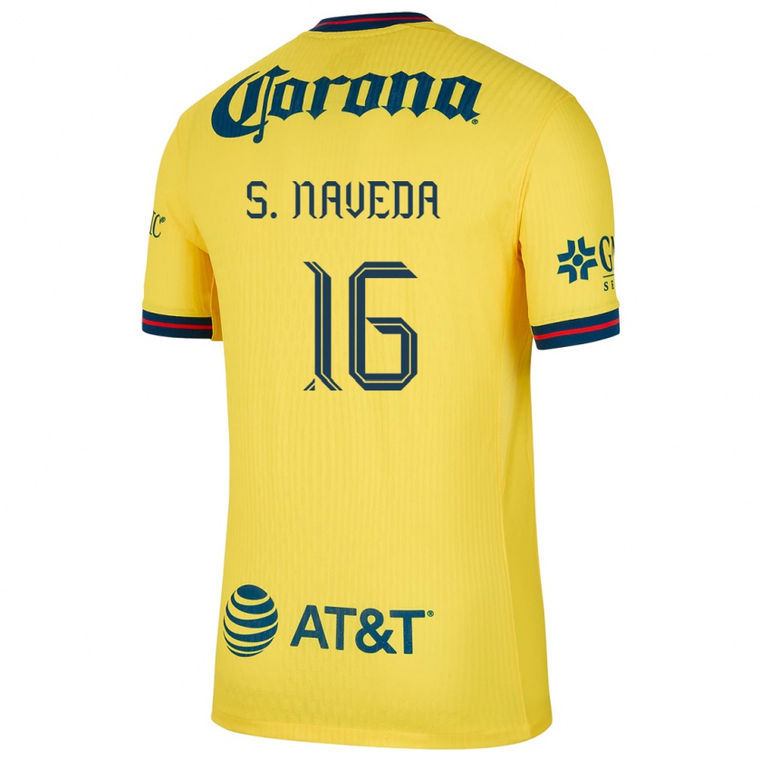 Kandiny Niño Camiseta Santiago Naveda #16 Amarillo Azul 1ª Equipación 2024/25 La Camisa México