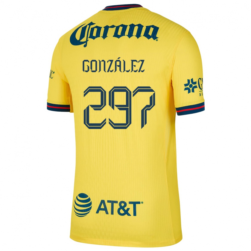 Kandiny Niño Camiseta Océlotl González #297 Amarillo Azul 1ª Equipación 2024/25 La Camisa México