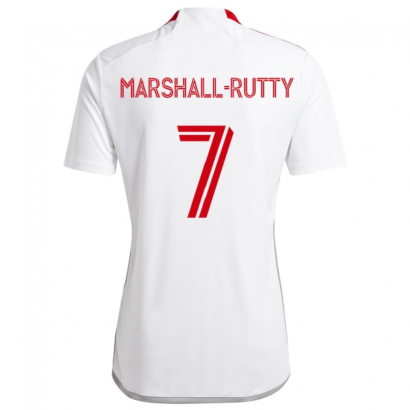 Kandiny Bambino Maglia Jahkeele Marshall-Rutty #7 Bianco Rosso Kit Gara Away 2024/25 Maglietta