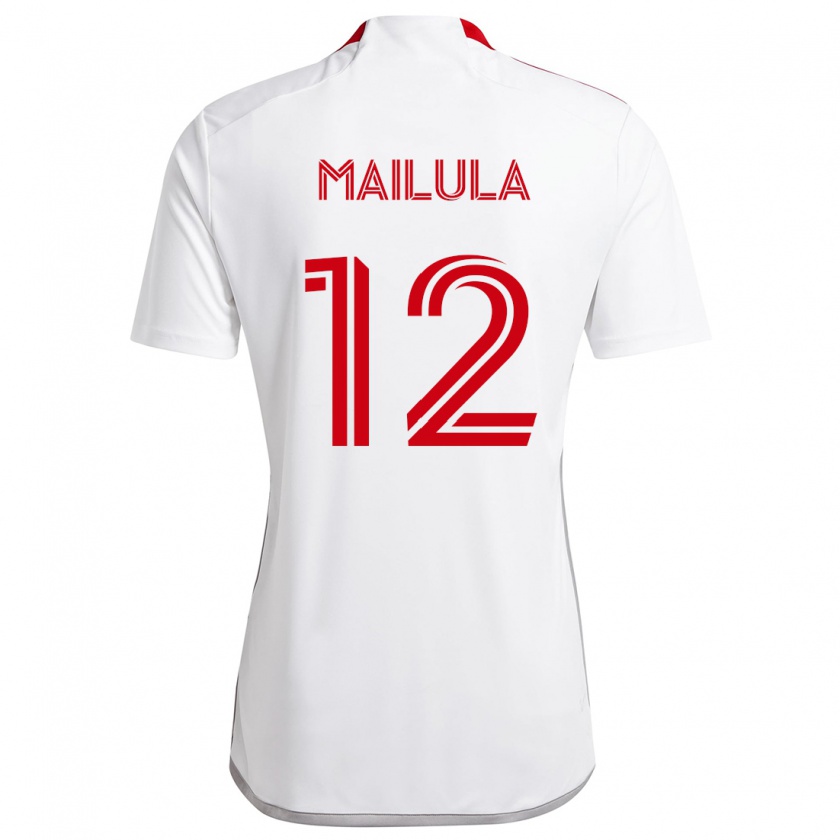 Kandiny Bambino Maglia Cassius Mailula #12 Bianco Rosso Kit Gara Away 2024/25 Maglietta