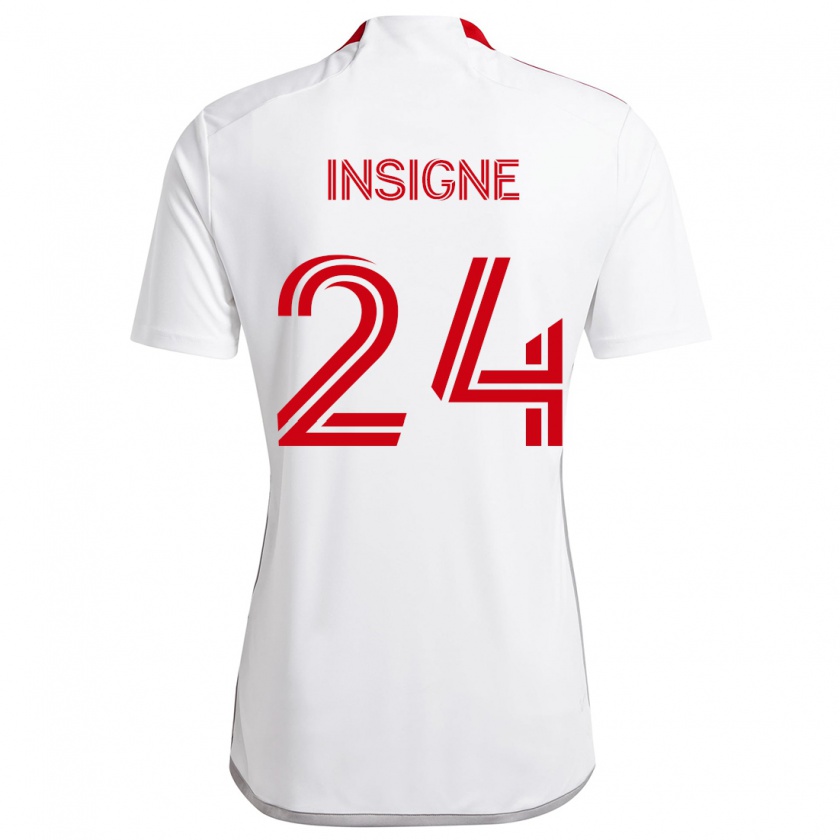 Kandiny Bambino Maglia Lorenzo Insigne #24 Bianco Rosso Kit Gara Away 2024/25 Maglietta