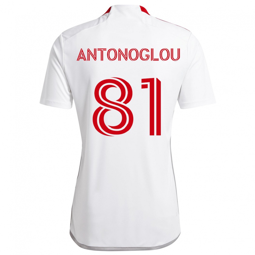 Kandiny Bambino Maglia Themi Antonoglou #81 Bianco Rosso Kit Gara Away 2024/25 Maglietta