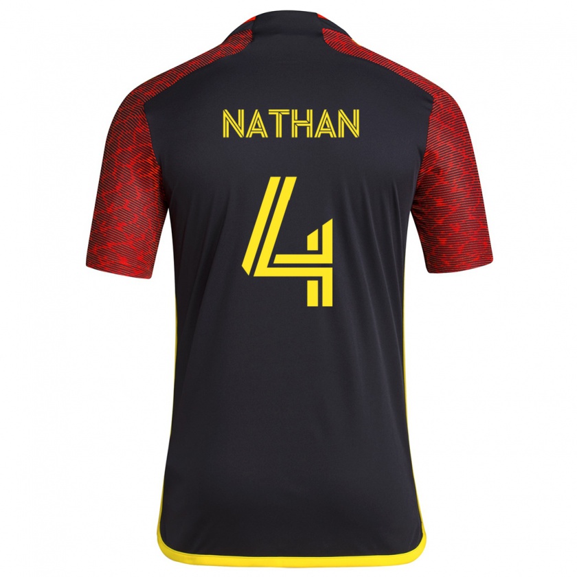 Kandiny Niño Camiseta Nathan #4 Negro Rojo 2ª Equipación 2024/25 La Camisa