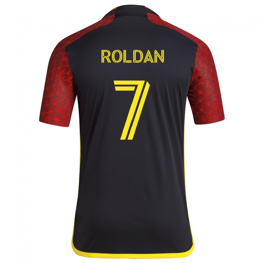 Kandiny Niño Camiseta Cristian Roldán #7 Negro Rojo 2ª Equipación 2024/25 La Camisa