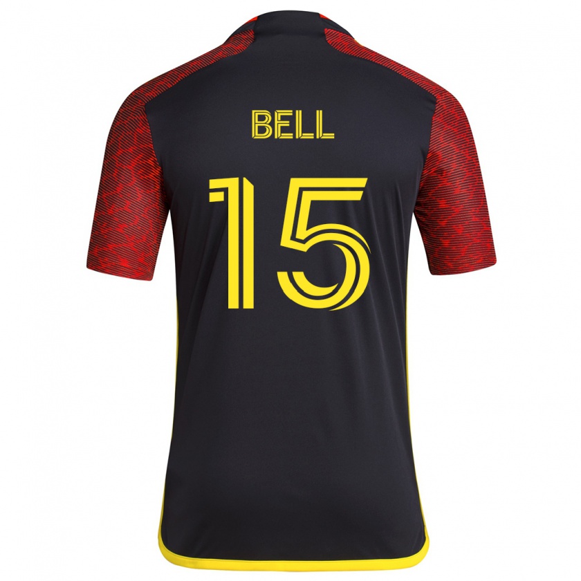 Kandiny Niño Camiseta Jon Bell #15 Negro Rojo 2ª Equipación 2024/25 La Camisa