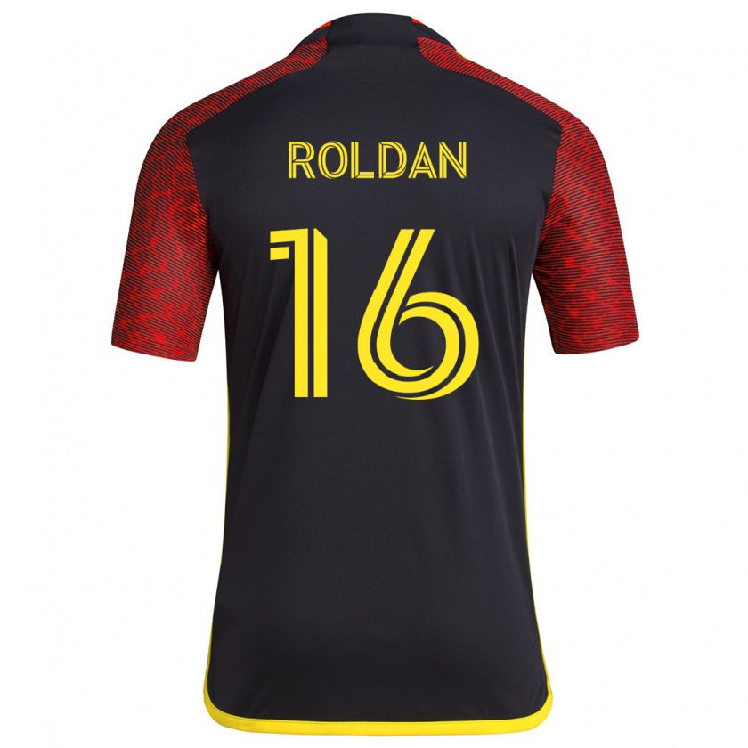 Kandiny Niño Camiseta Álex Roldán #16 Negro Rojo 2ª Equipación 2024/25 La Camisa