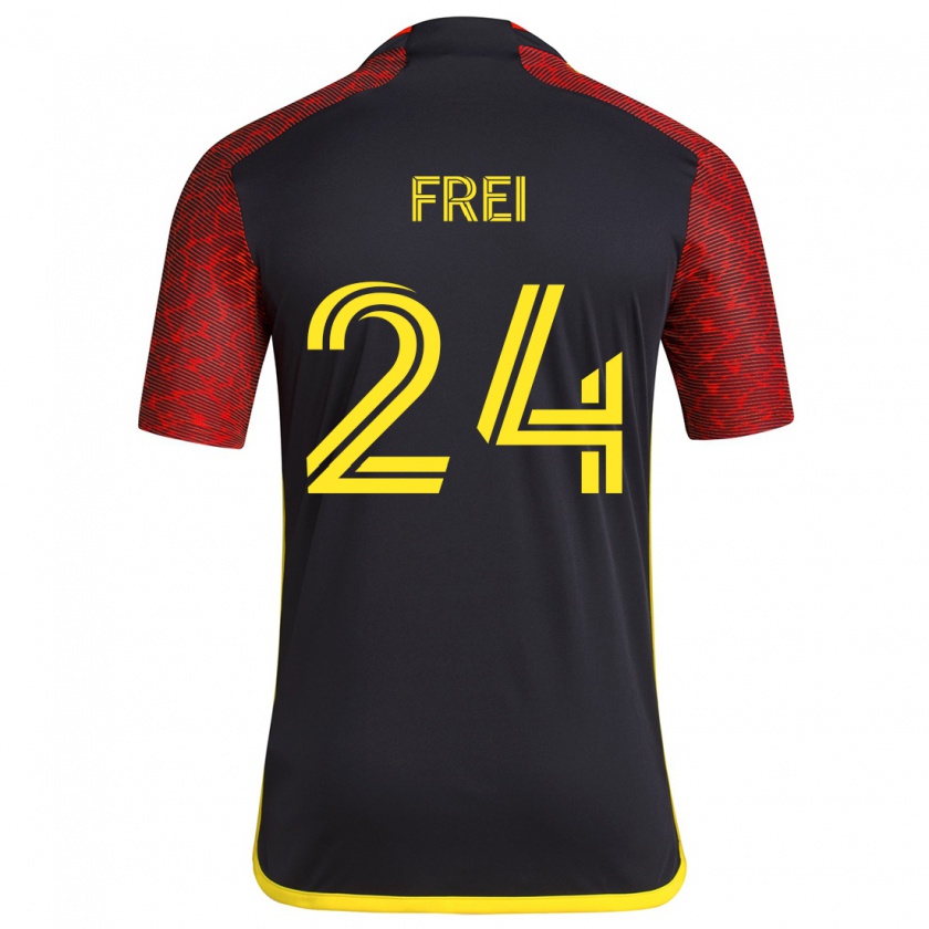 Kandiny Niño Camiseta Stefan Frei #24 Negro Rojo 2ª Equipación 2024/25 La Camisa