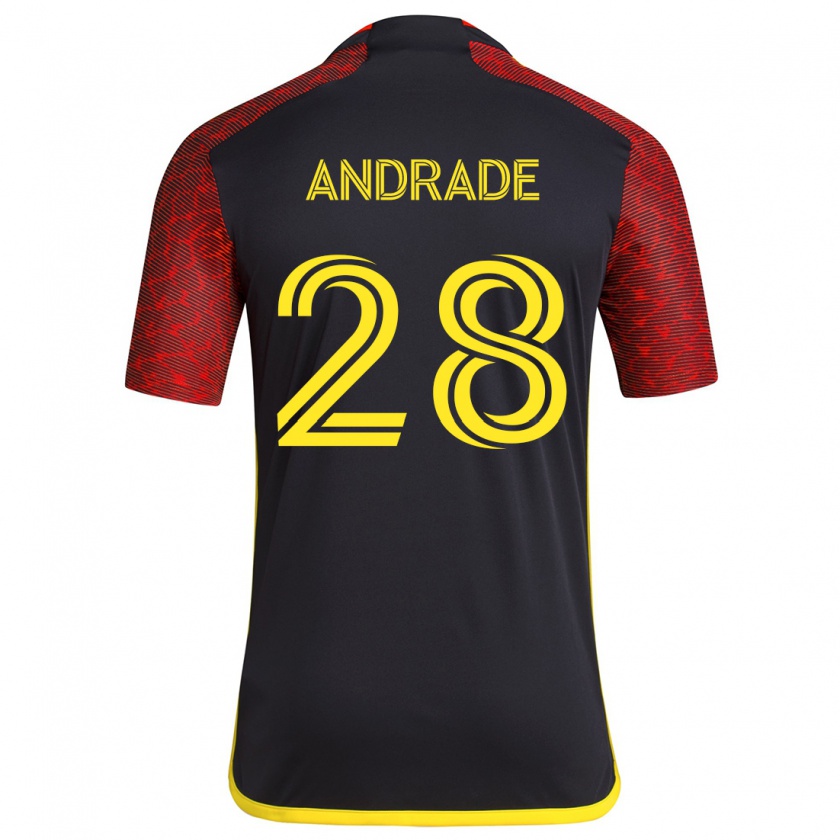 Kandiny Niño Camiseta Yeimar Gómez Andrade #28 Negro Rojo 2ª Equipación 2024/25 La Camisa