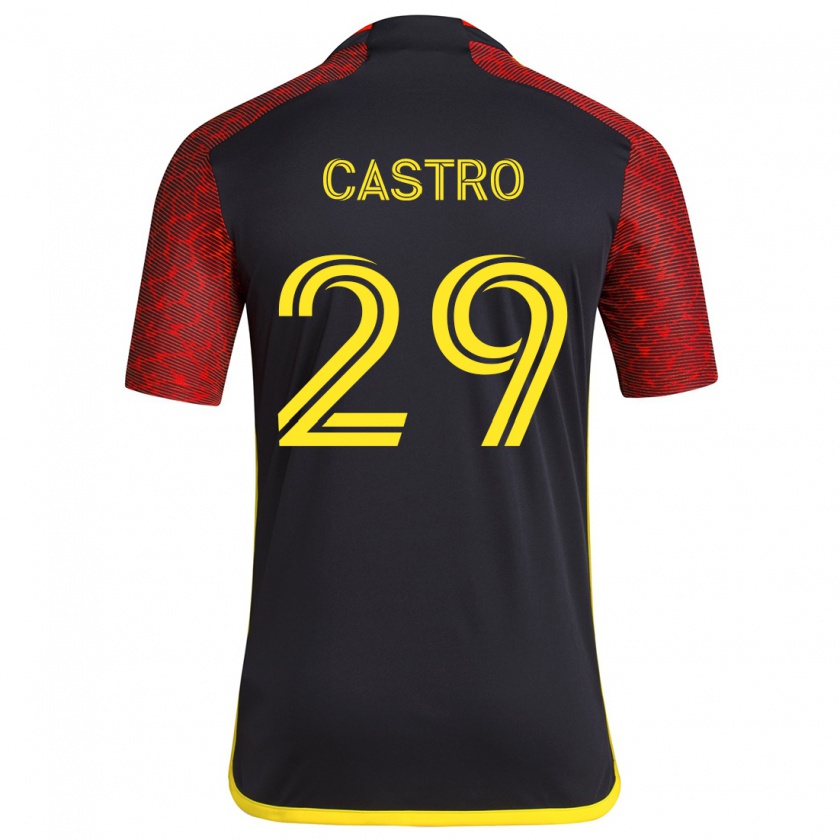 Kandiny Kinder Jacob Castro #29 Rot Schwarz Auswärtstrikot Trikot 2024/25 T-Shirt Österreich