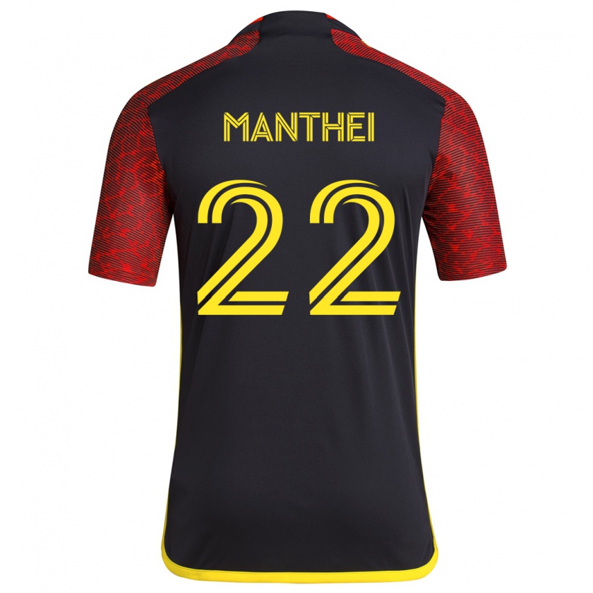 Kandiny Bambino Maglia Leahi Manthei #22 Rosso Nero Kit Gara Away 2024/25 Maglietta