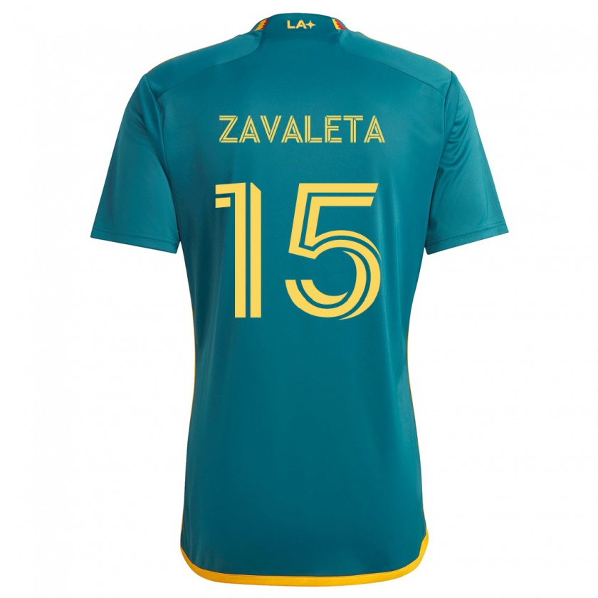 Kandiny Niño Camiseta Eriq Zavaleta #15 Verde Amarillo 2ª Equipación 2024/25 La Camisa México