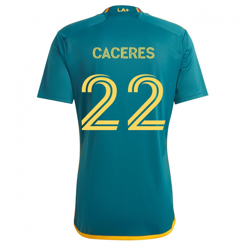 Kandiny Bambino Maglia Martín Cáceres #22 Verde Giallo Kit Gara Away 2024/25 Maglietta