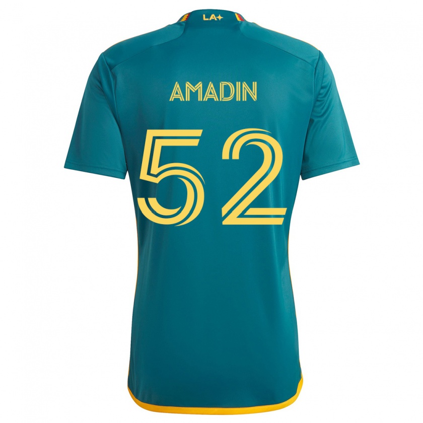 Kandiny Bambino Maglia Elijah Amadin #52 Verde Giallo Kit Gara Away 2024/25 Maglietta