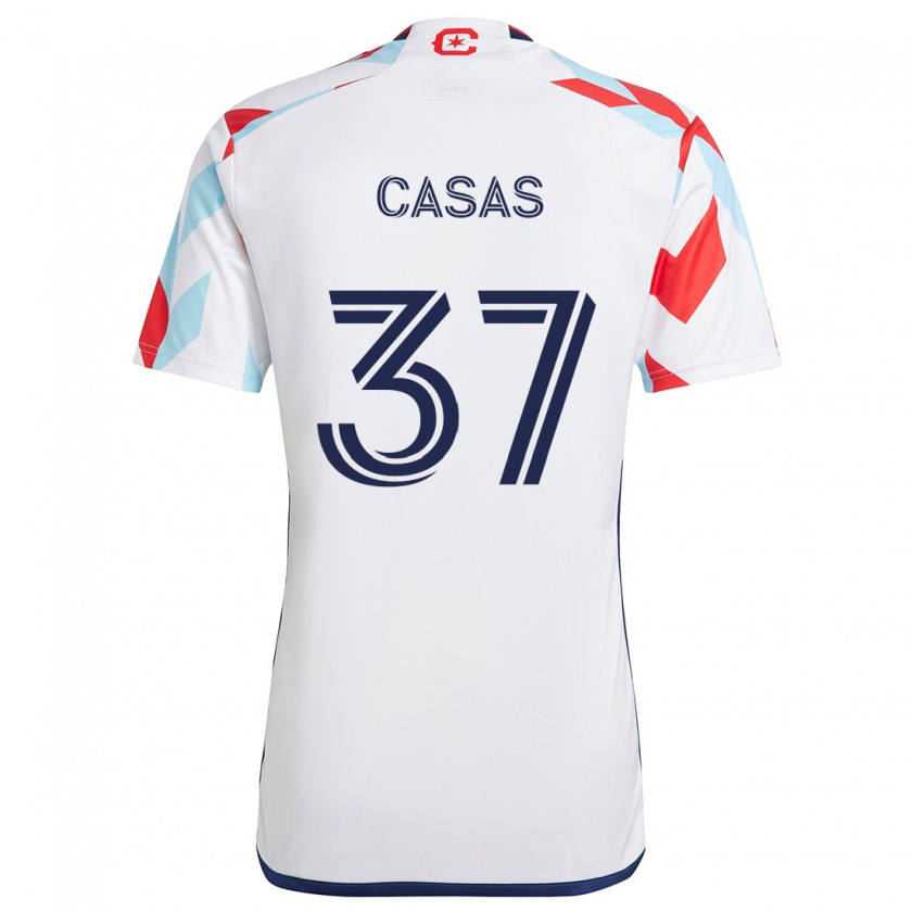 Kandiny Bambino Maglia Javier Casas #37 Bianco Rosso Blu Kit Gara Away 2024/25 Maglietta