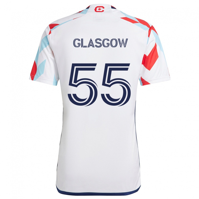 Kandiny Bambino Maglia Omari Glasgow #55 Bianco Rosso Blu Kit Gara Away 2024/25 Maglietta