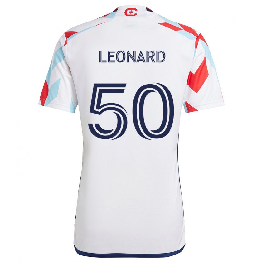 Kandiny Bambino Maglia Eric Leonard #50 Bianco Rosso Blu Kit Gara Away 2024/25 Maglietta