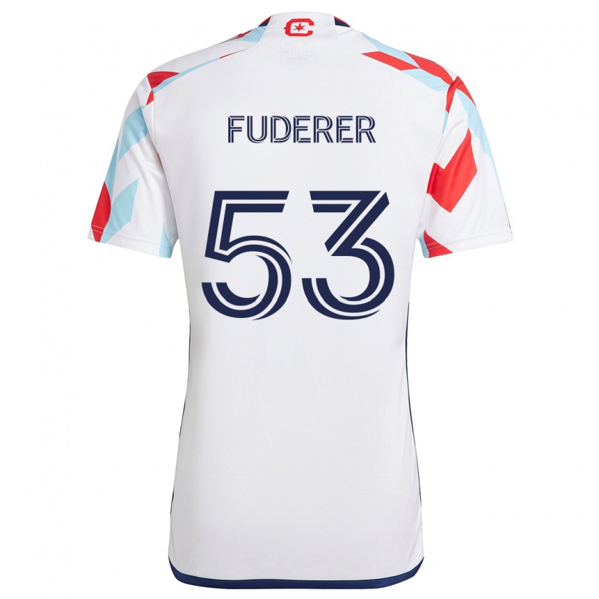 Kandiny Bambino Maglia Jake Fuderer #53 Bianco Rosso Blu Kit Gara Away 2024/25 Maglietta