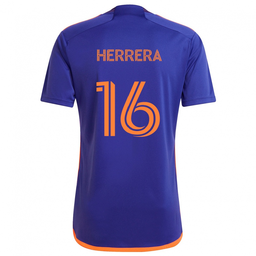 Kandiny Kinderen Héctor Herrera #16 Paars Oranje Uitshirt Uittenue 2024/25 T-Shirt België