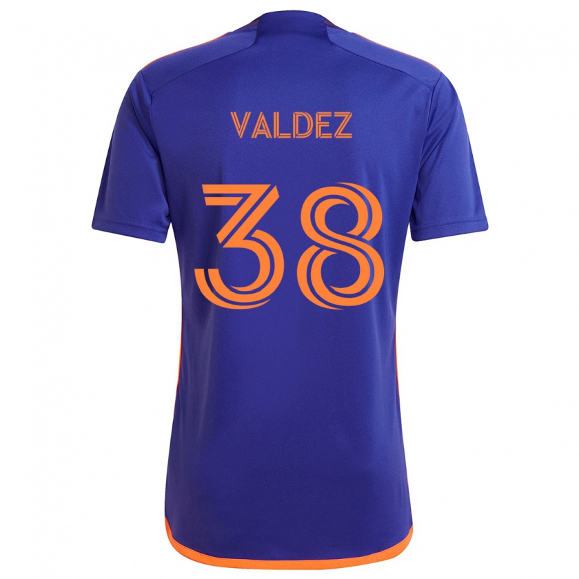 Kandiny Niño Camiseta Xavier Valdez #38 Púrpura Naranja 2ª Equipación 2024/25 La Camisa