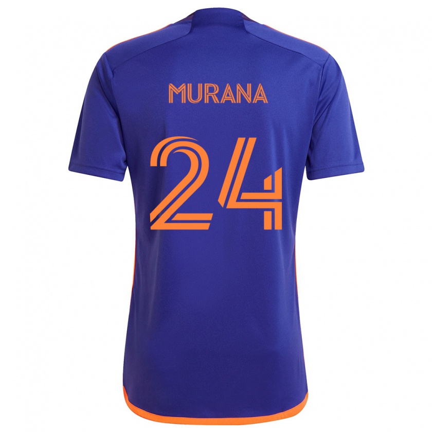 Kandiny Niño Camiseta Mujeeb Murana #24 Púrpura Naranja 2ª Equipación 2024/25 La Camisa