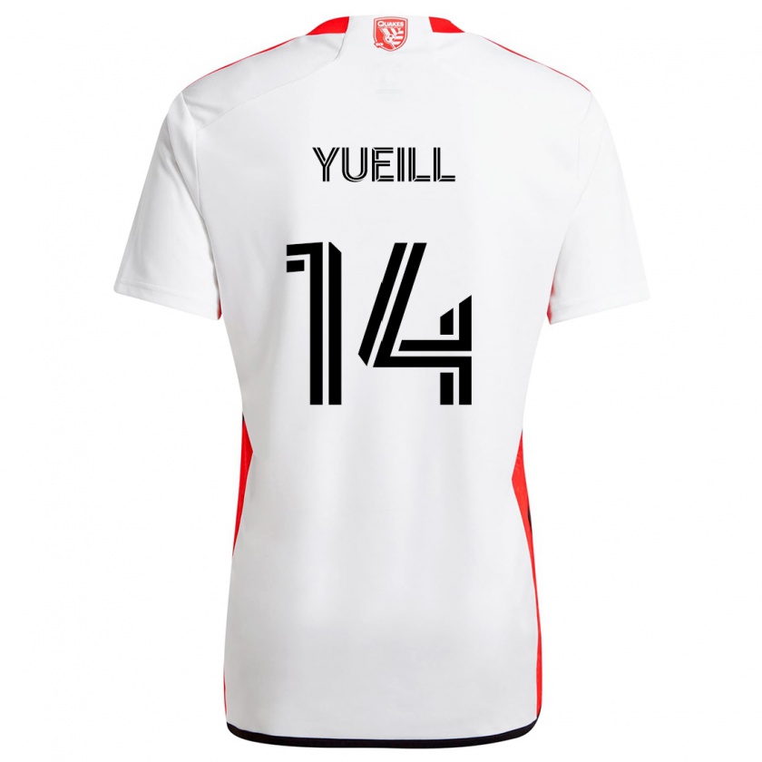 Kandiny Bambino Maglia Jackson Yueill #14 Bianco Rosso Kit Gara Away 2024/25 Maglietta