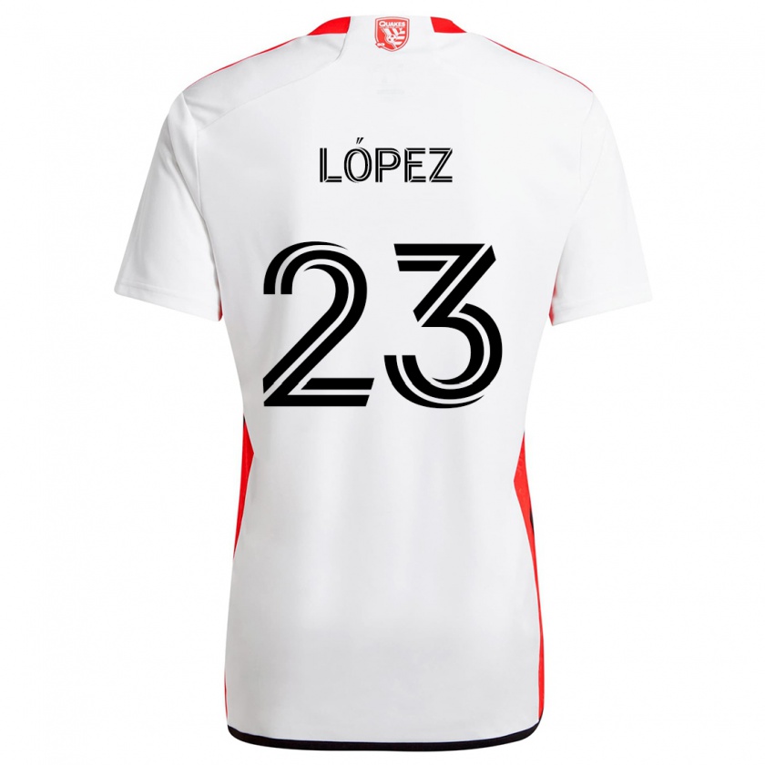 Kandiny Bambino Maglia Hernán López #23 Bianco Rosso Kit Gara Away 2024/25 Maglietta