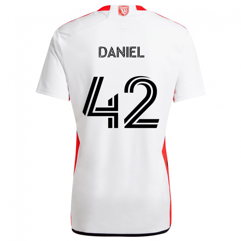 Kandiny Bambino Maglia Daniel #42 Bianco Rosso Kit Gara Away 2024/25 Maglietta