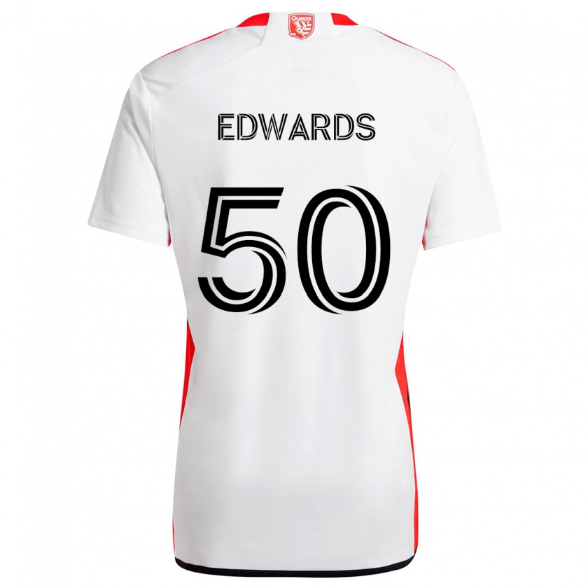 Kandiny Bambino Maglia Aaron Edwards #50 Bianco Rosso Kit Gara Away 2024/25 Maglietta