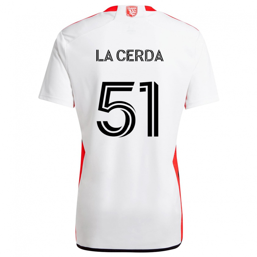 Kandiny Bambino Maglia Eric De La Cerda #51 Bianco Rosso Kit Gara Away 2024/25 Maglietta