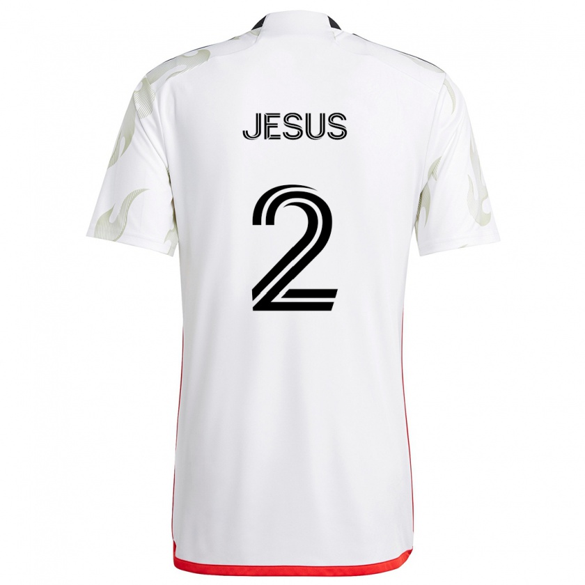 Kandiny Bambino Maglia Geovane Jesus #2 Bianco Rosso Nero Kit Gara Away 2024/25 Maglietta