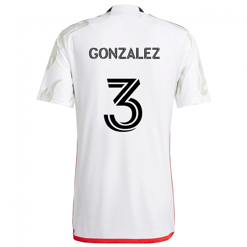 Kandiny Bambino Maglia Omar González #3 Bianco Rosso Nero Kit Gara Away 2024/25 Maglietta