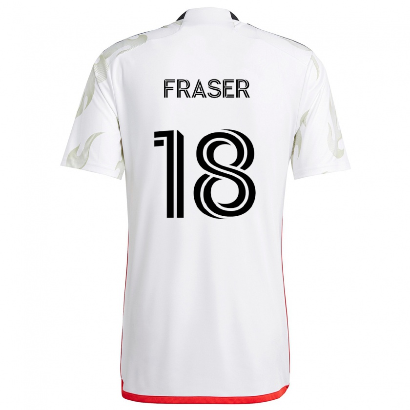 Kandiny Bambino Maglia Liam Fraser #18 Bianco Rosso Nero Kit Gara Away 2024/25 Maglietta